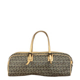 Fendi Beige Leather Trim Zucca Small Boston Bag