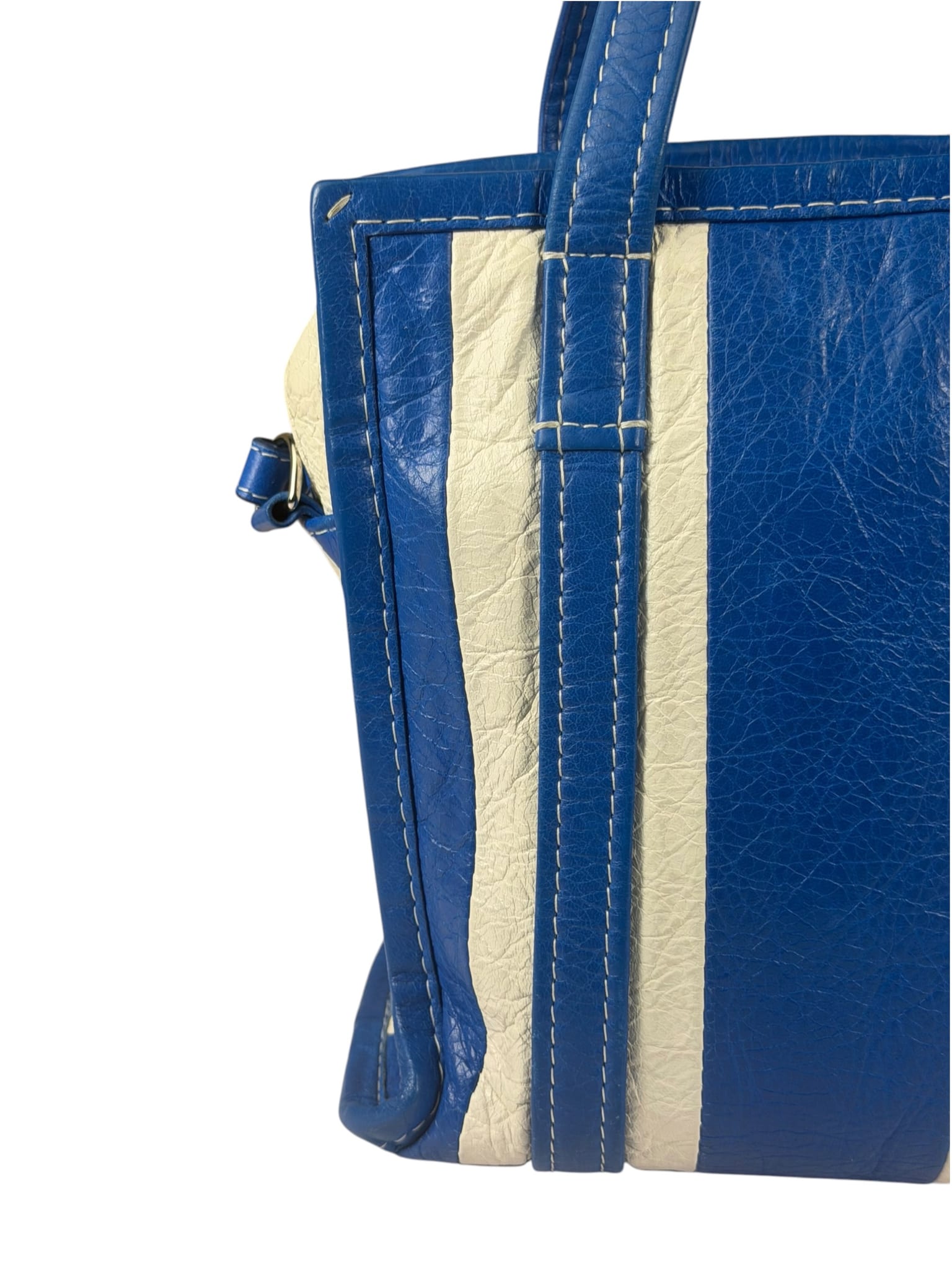Balenciaga White/Blue Bazar Stripe Two-Way Tote Bag