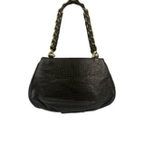 Fendi Black Leather Mia Chain Hobo Bag