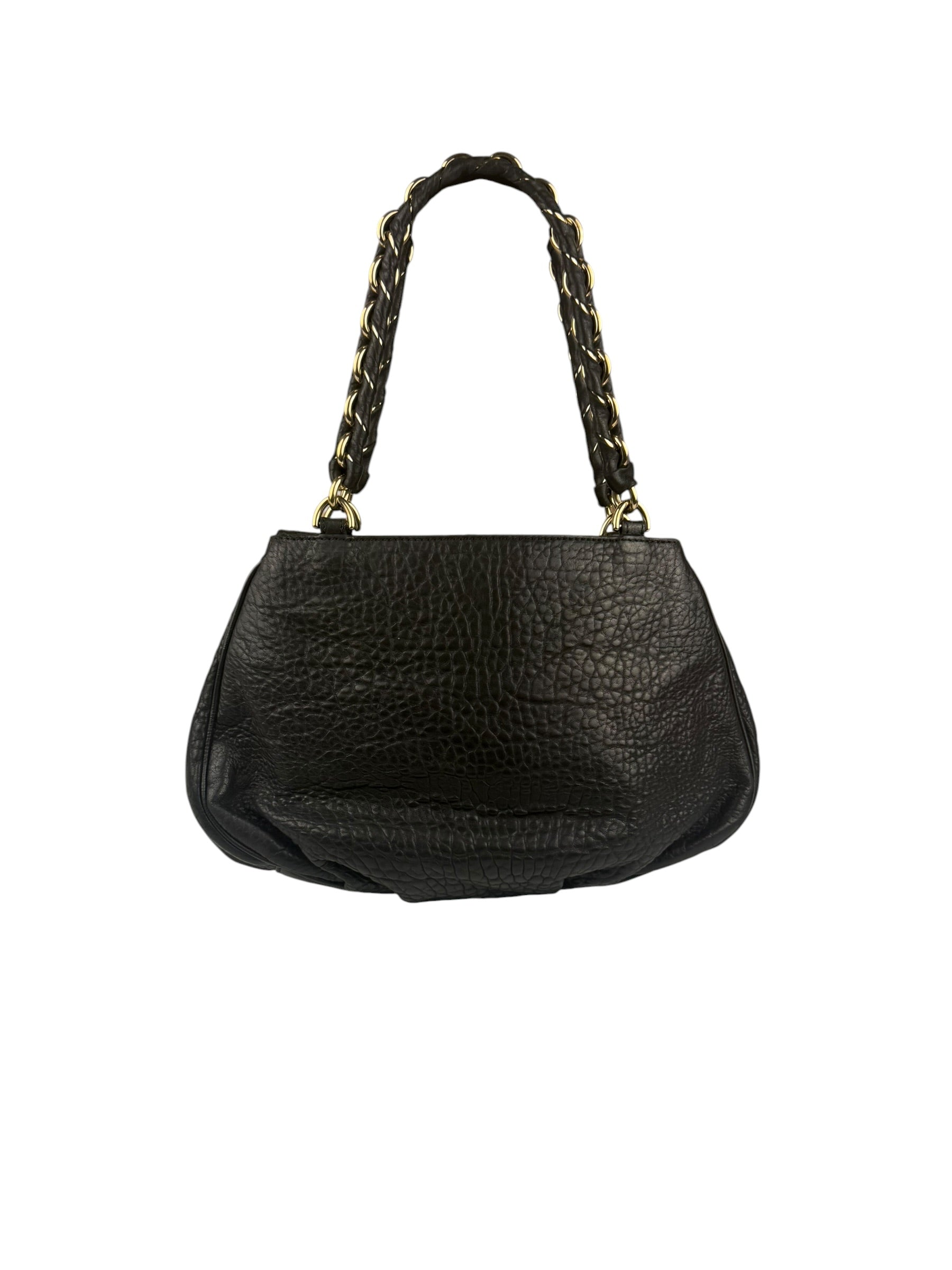Fendi Black Leather Mia Chain Hobo Bag
