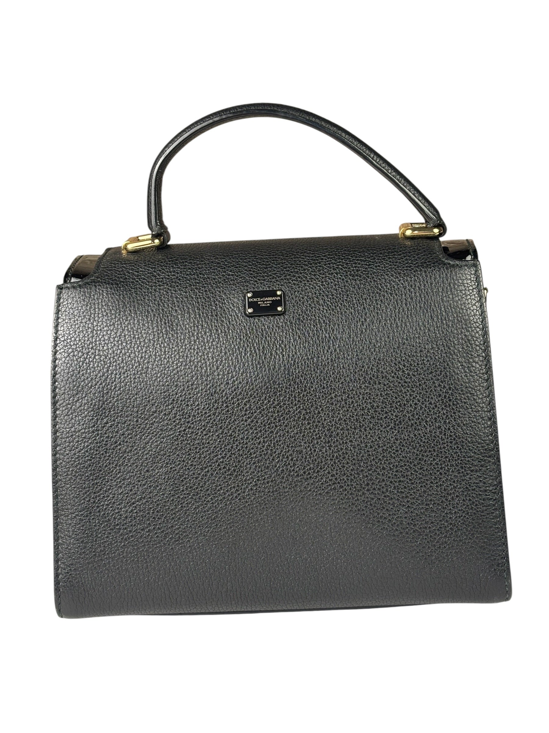 Dolce & Gabbana Black Patent Leather Borsa A Mano Two-Way Bag