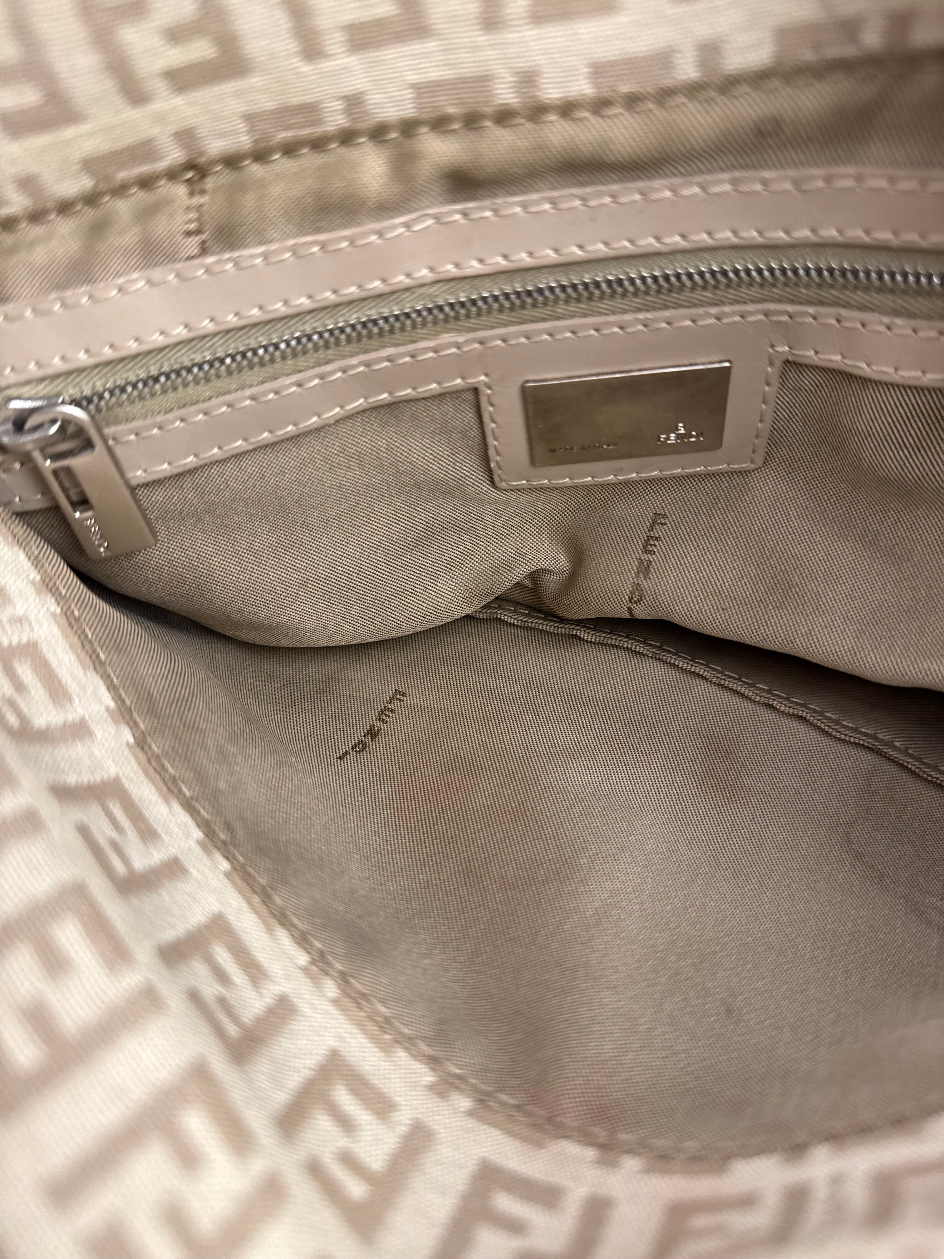 Fendi Grey Leather Trim Zucca Baguette