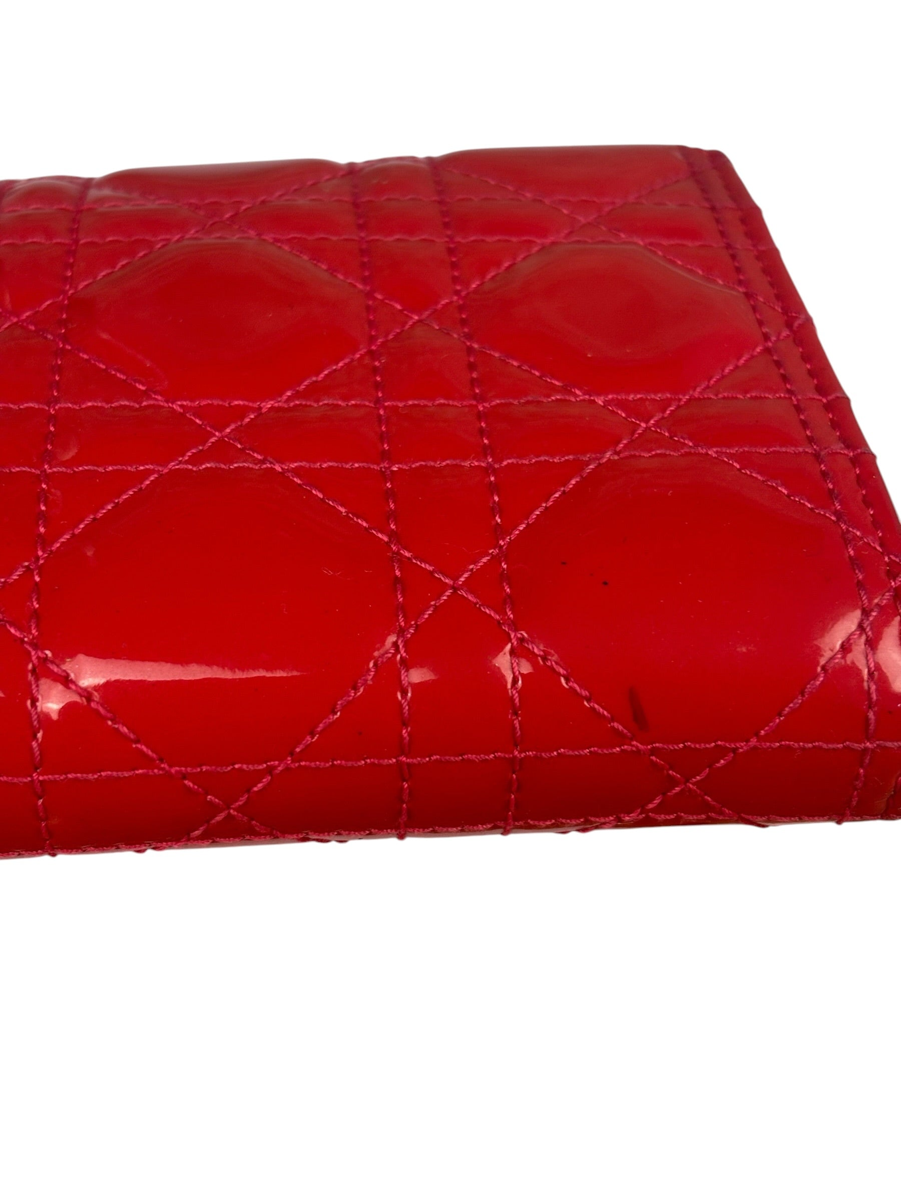 Christian Dior Cannage Red Patent Leather Wallet On Chain