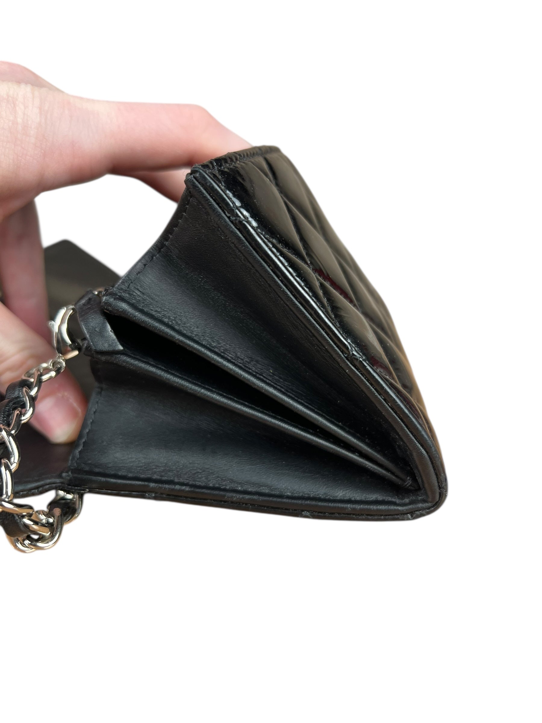 Chanel Black Patent Leather Wallet on Chain 2014