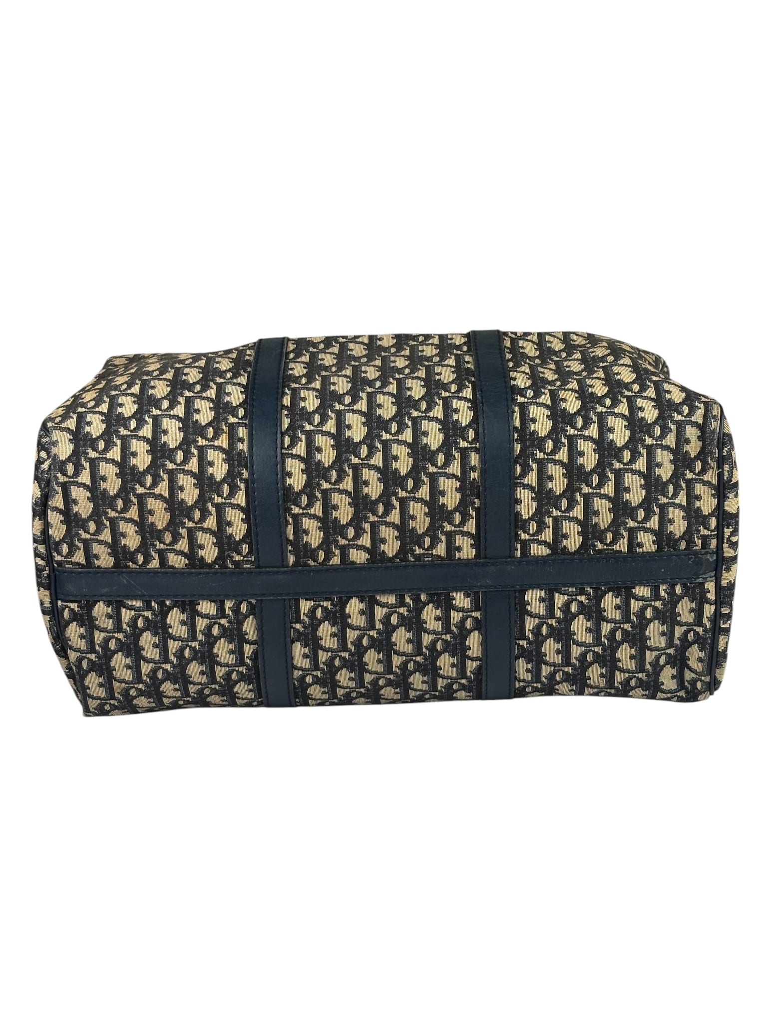 Christian Dior Vintage Navy Leather Trim Trotter Boston Bag
