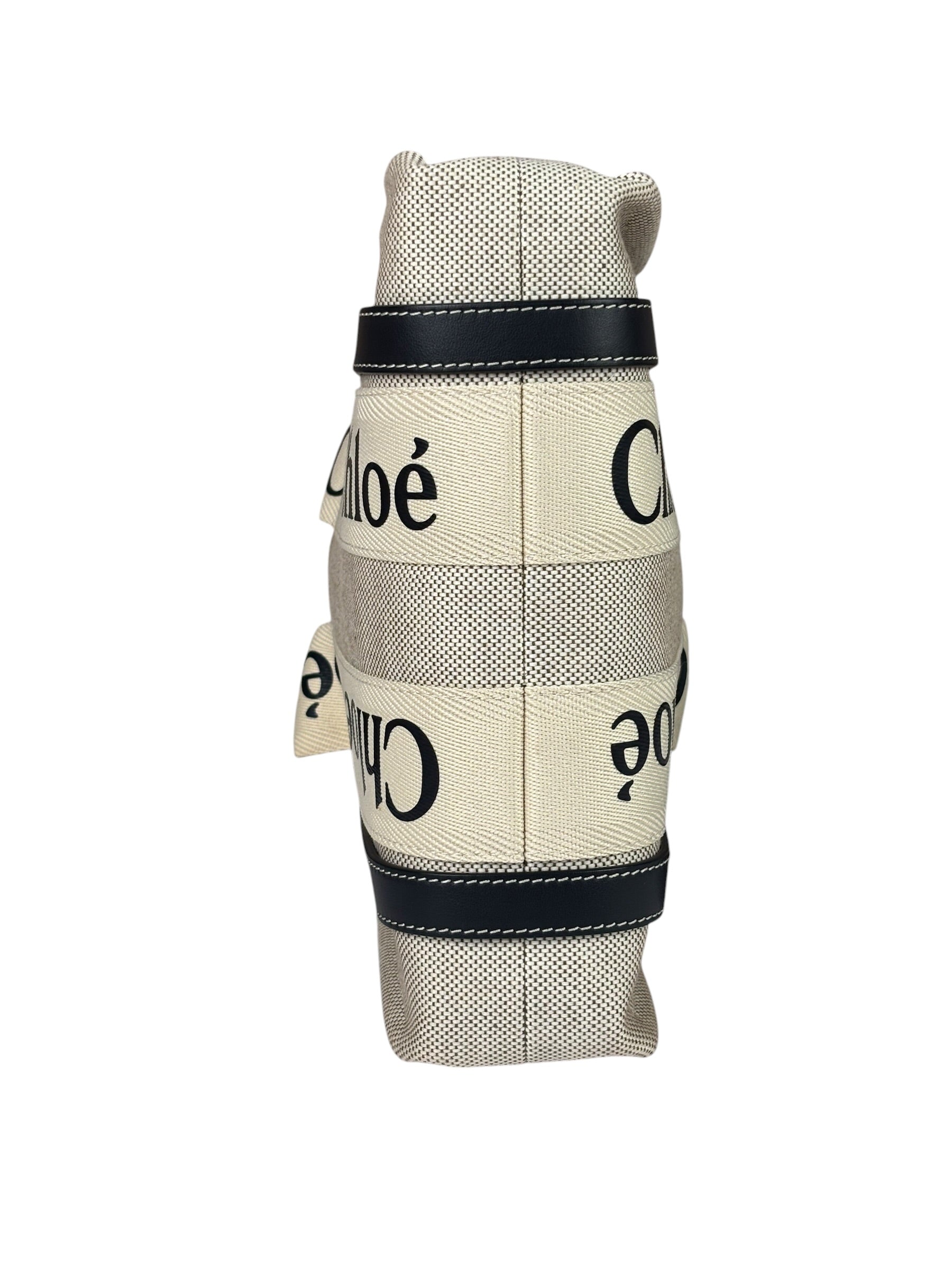 Chloe Beige Leather Trim Woody Tote Bag