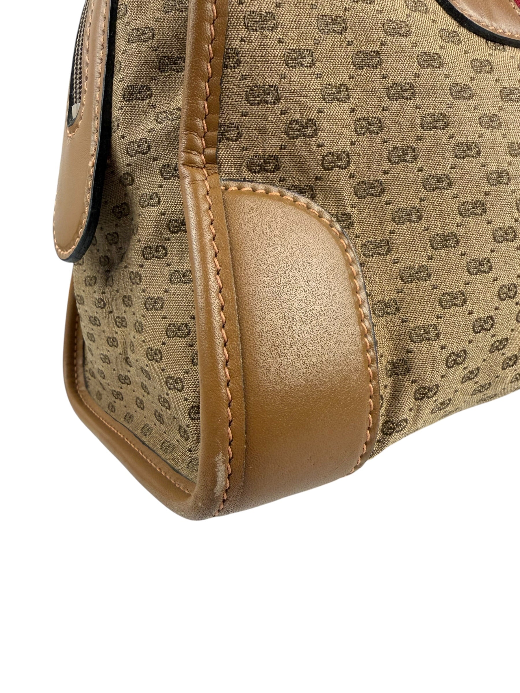 Gucci Brown Leather Trim Micro GG Sherry Line Boston Handbag