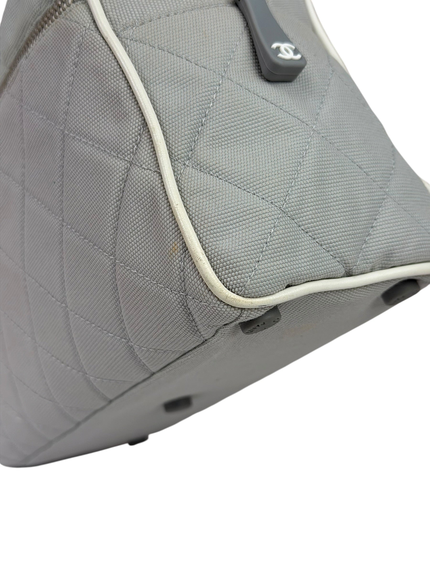 Chanel Grey Quilted Leather Trim Bowling Bag 2000