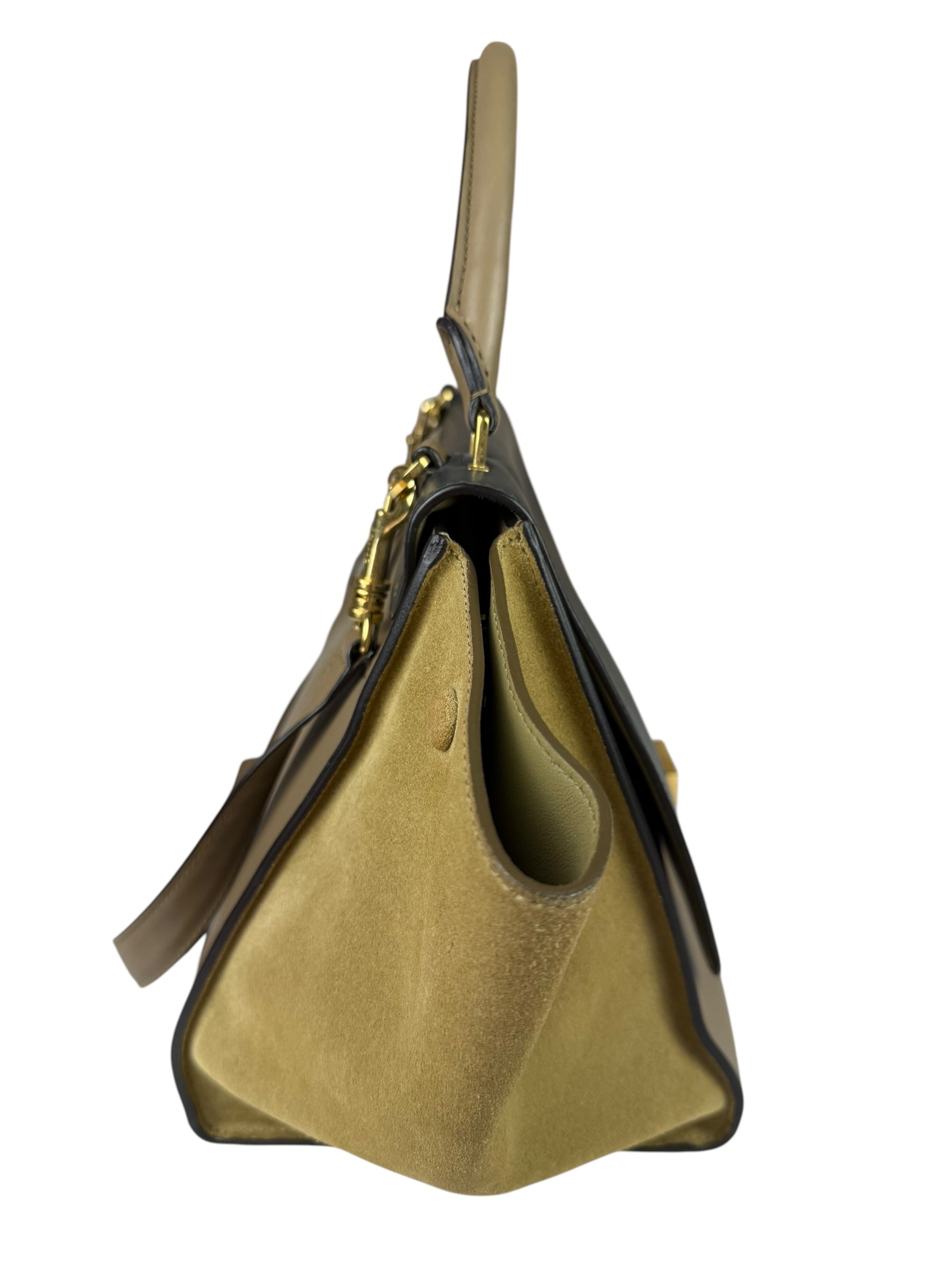 Celine Tri-Color Beige Leather/Suede Trapeze Medium Two-Way Bag