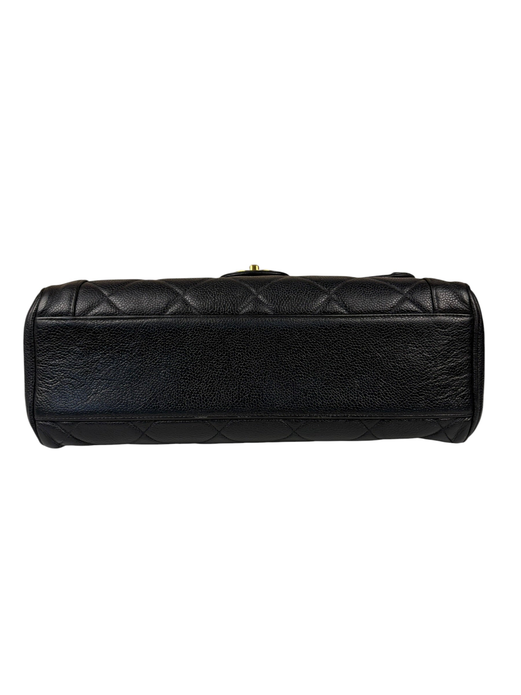 Chanel Black Quilted Caviar Kelly Top Handle Bag 90s