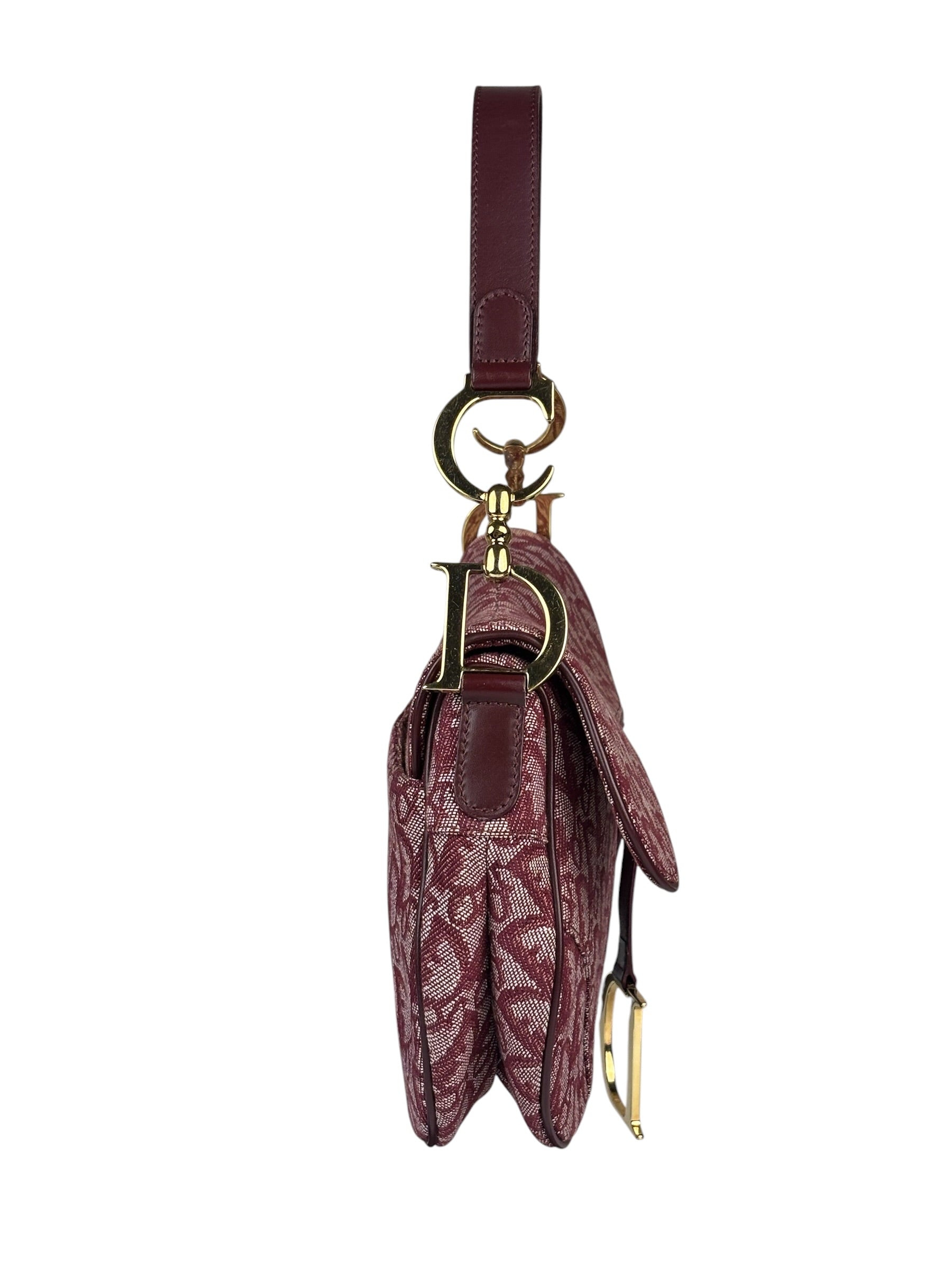 Christian Dior Burgundy Leather Oblique Saddle Handbag