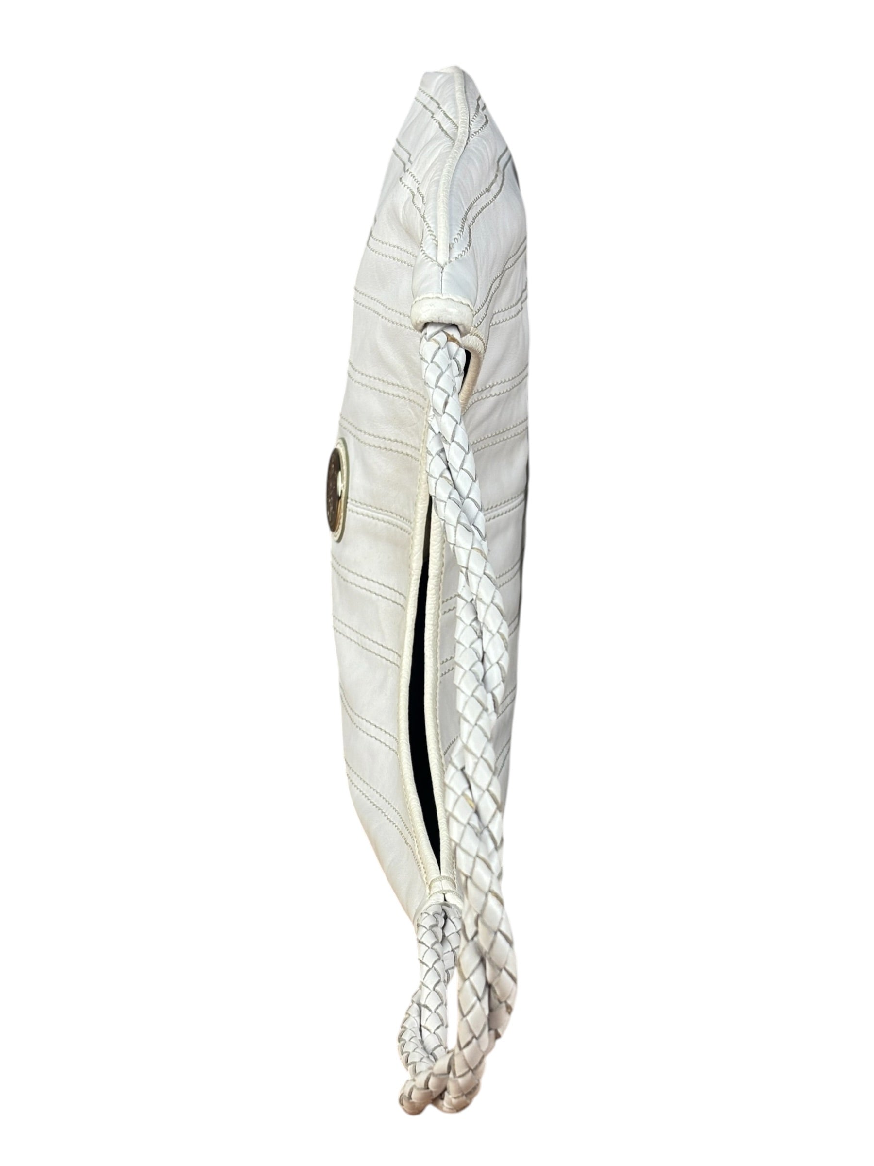 Celine Vintage White Leather Stitch Hobo Shoulder Bag