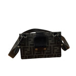 Fendi FF Black Canvas Flap Mini Baguette Shoulder Bag