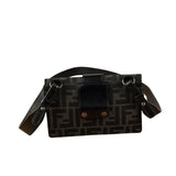Fendi FF Black Canvas Flap Mini Baguette Shoulder Bag