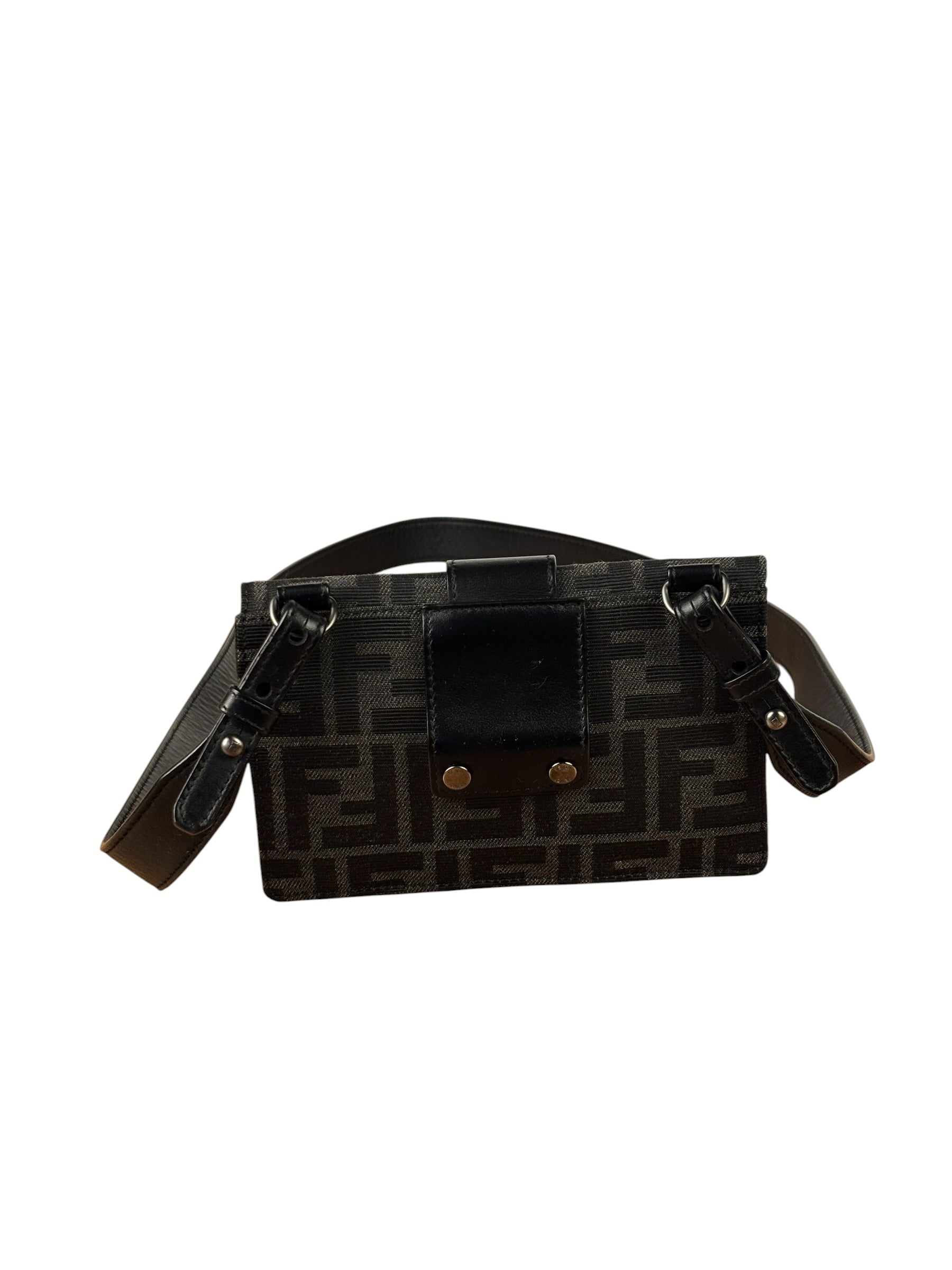 Fendi FF Black Canvas Flap Mini Baguette Shoulder Bag