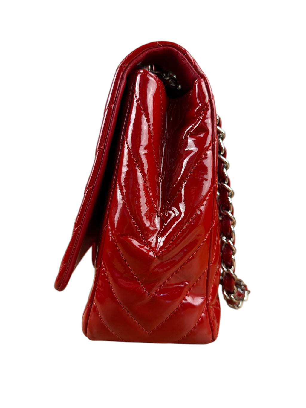 Chanel Red Patent Chevron Jumbo Flap 2010