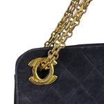 Chanel Vintage Navy Blue Matelasse Quilted Suede Chain Shoulder Bag