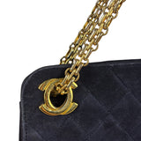 Chanel Vintage Navy Blue Matelasse Quilted Suede Chain Shoulder Bag