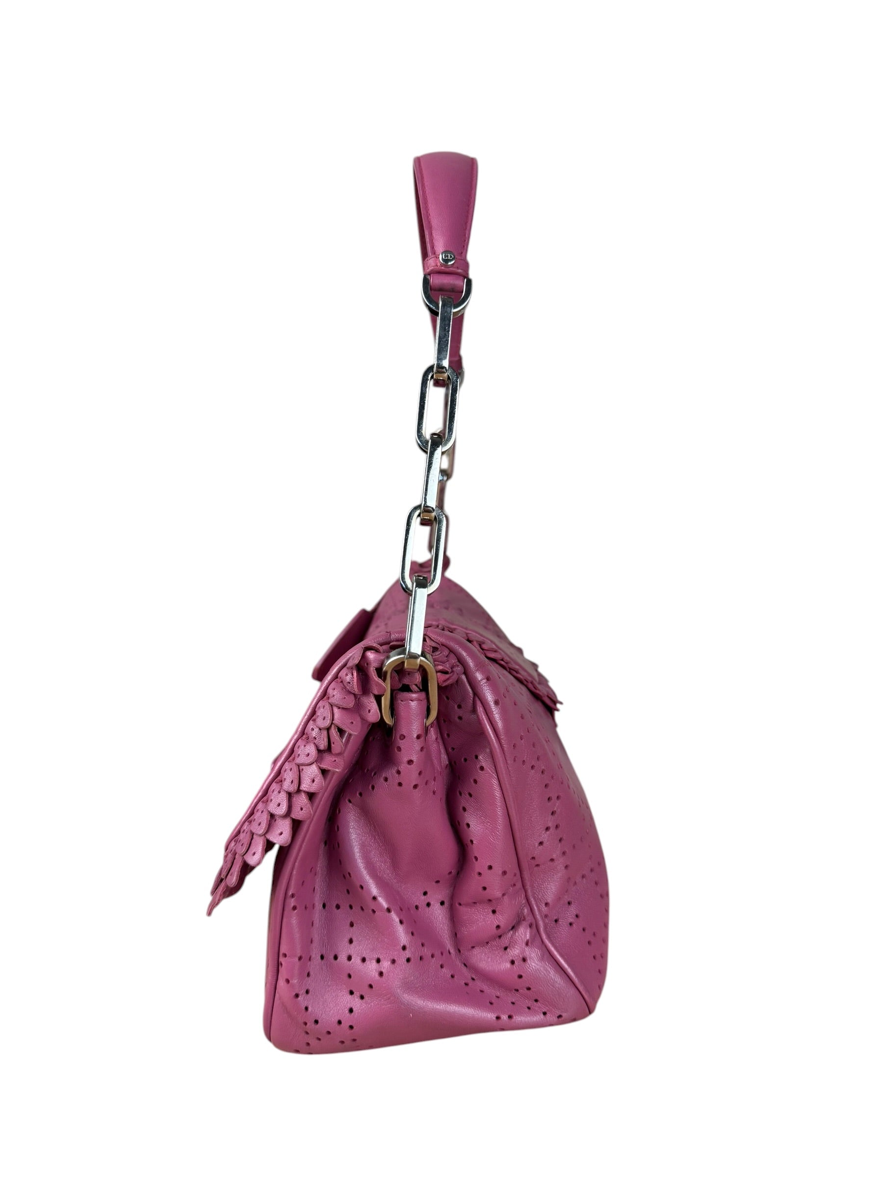 Christian Dior Purple Ruffle Leather New Lock Flap Bag
