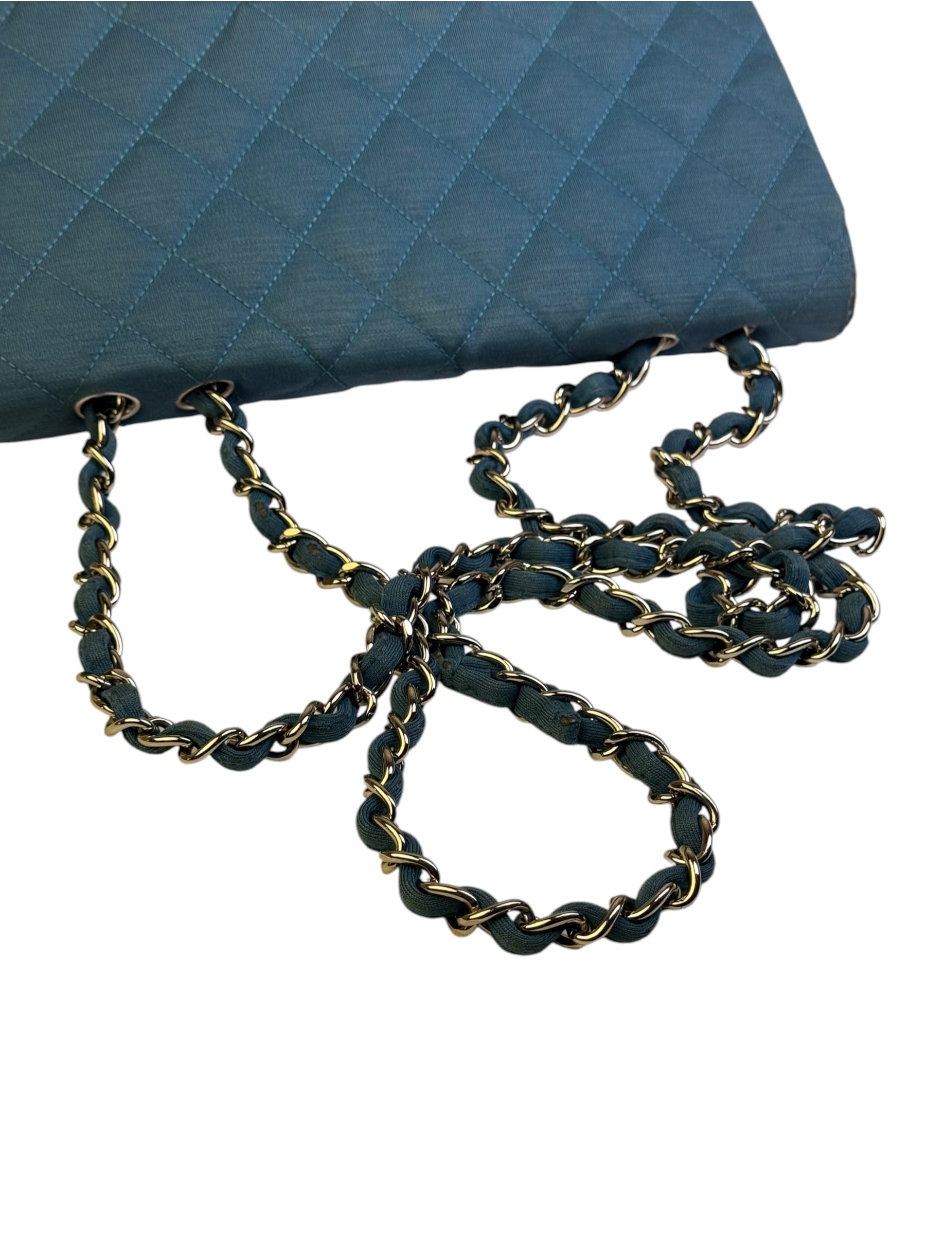 Chanel Teal Blue Jersey Large Flap Bag 2009