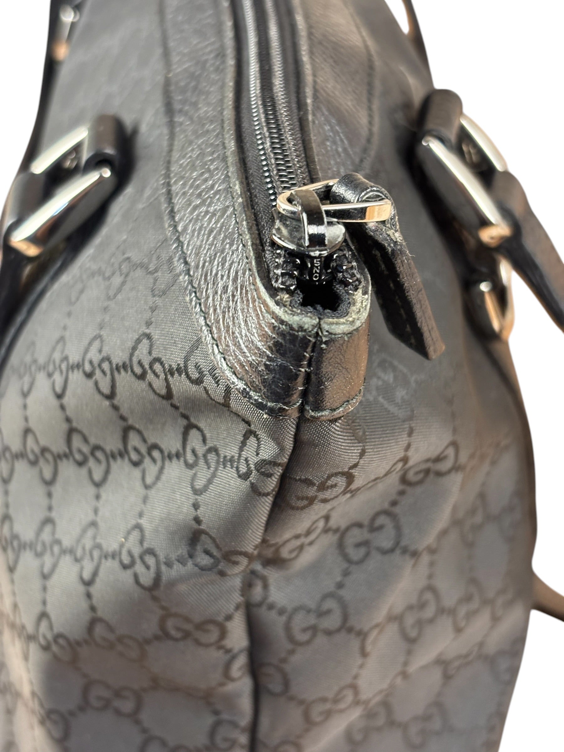 Gucci Black Leather Trim GG Canvas Abbey Zip Tote Bag