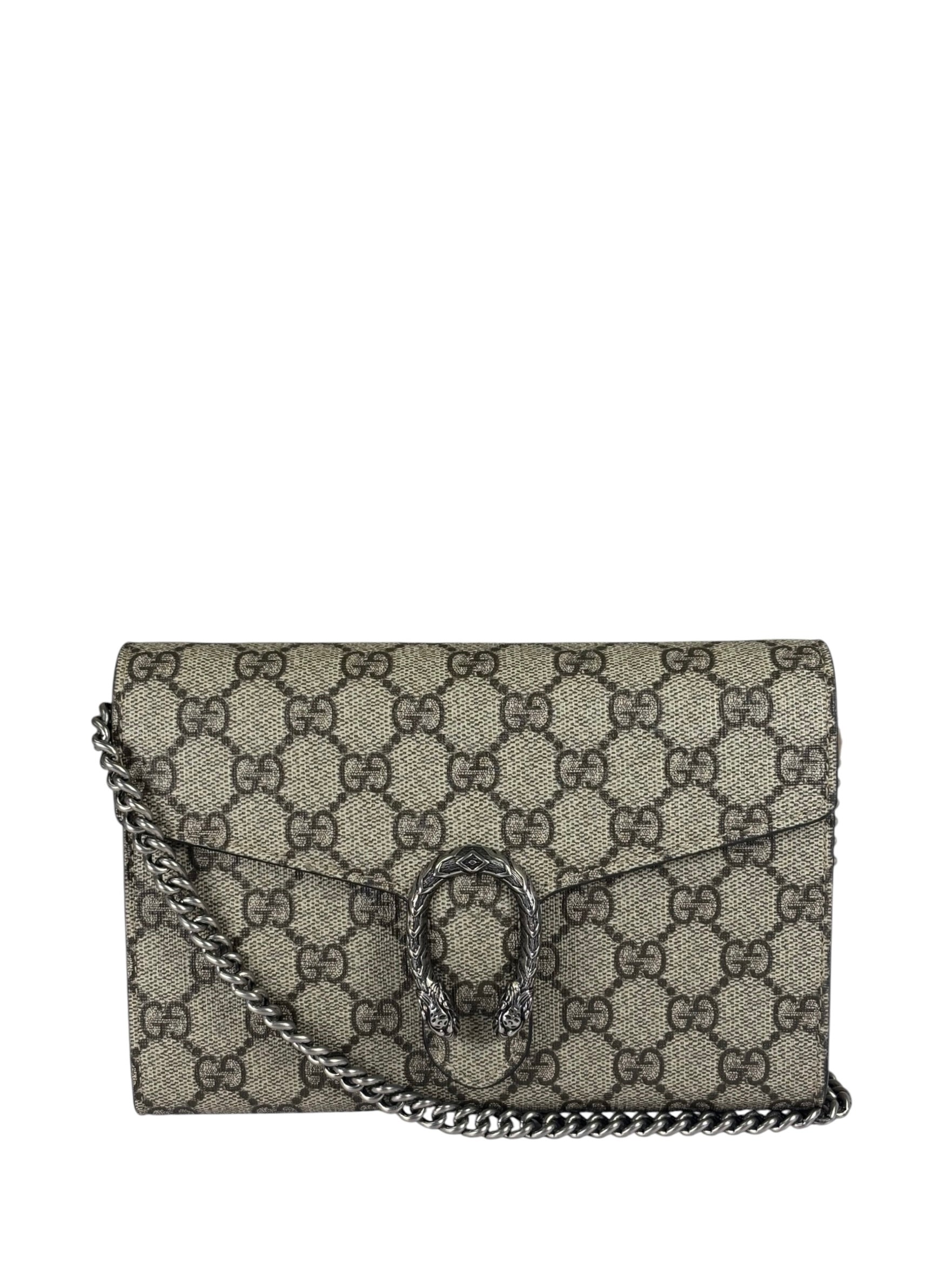 Gucci Beige Leather GG Dionysus Small Wallet On Chain