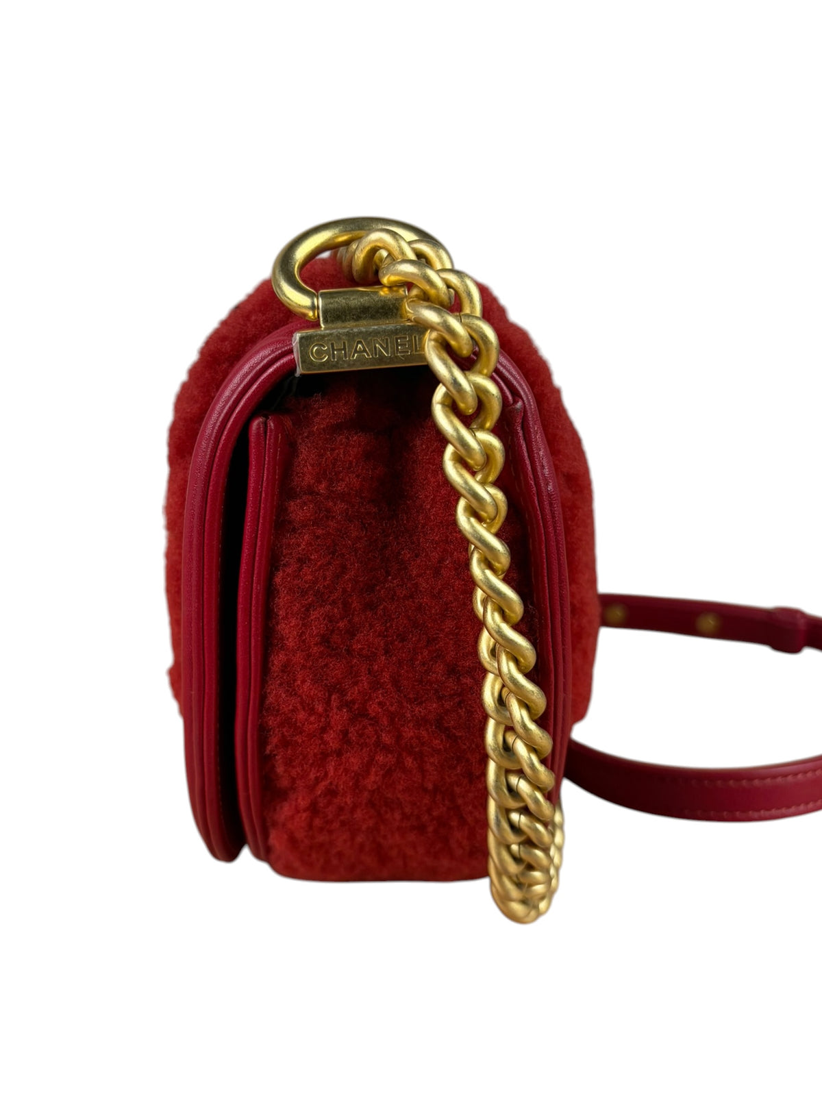 Chanel Red Leather Trim/Quilted Wool Boy Curved Small Messenger Bag Early 20s