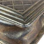 Chanel Metallic Dark Bronze Leather Old Medium Boy Flap Shoulder Bag