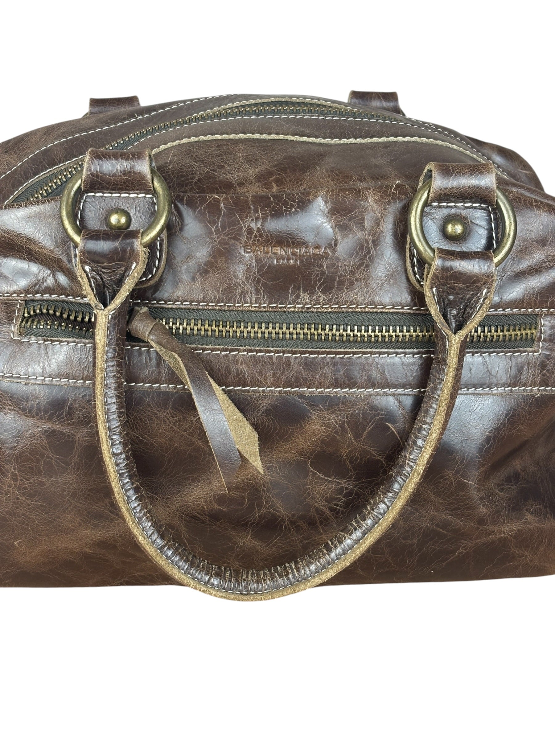 Balenciaga Vintage Brown Leather Moto Handbag