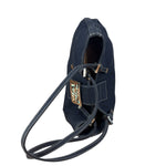 Fendi Vintage Navy Blue Leather Trim Mamma Baguette