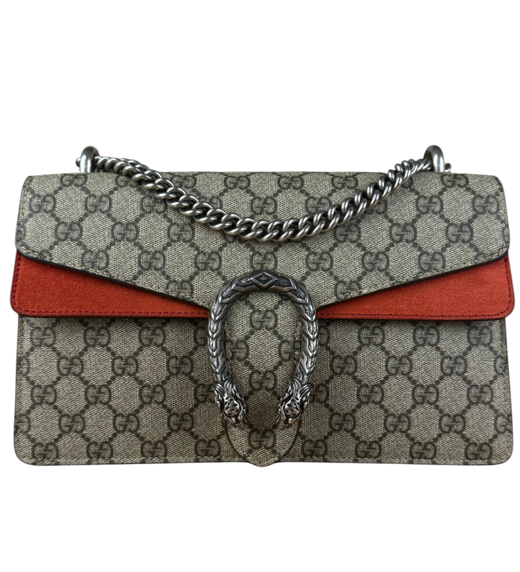 Gucci Red/Beige Dionysus GG Supreme Shoulder Bag