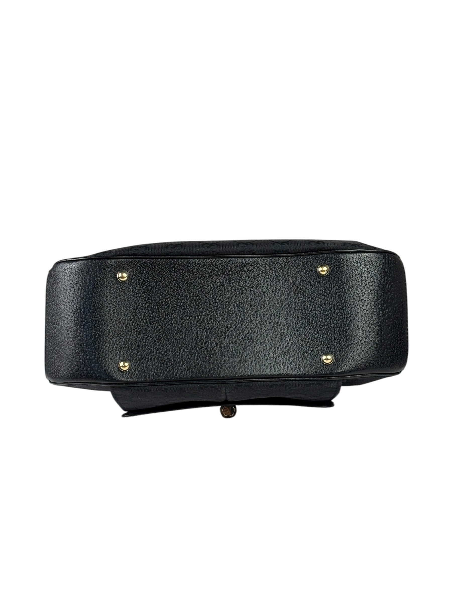 Gucci Black Leather Trim Bamboo Handle Hobo Bag