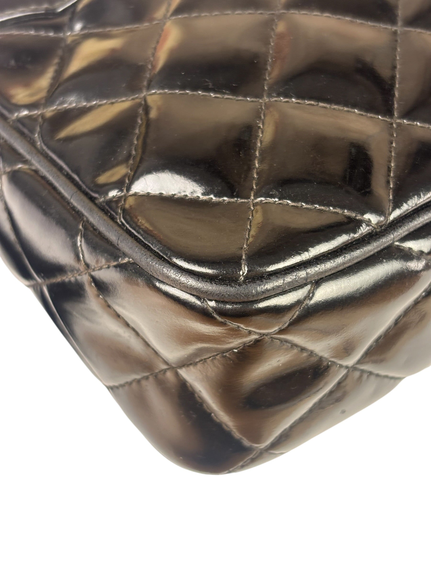 Chanel Black Quilted Patent Leather Camera Bag 1989