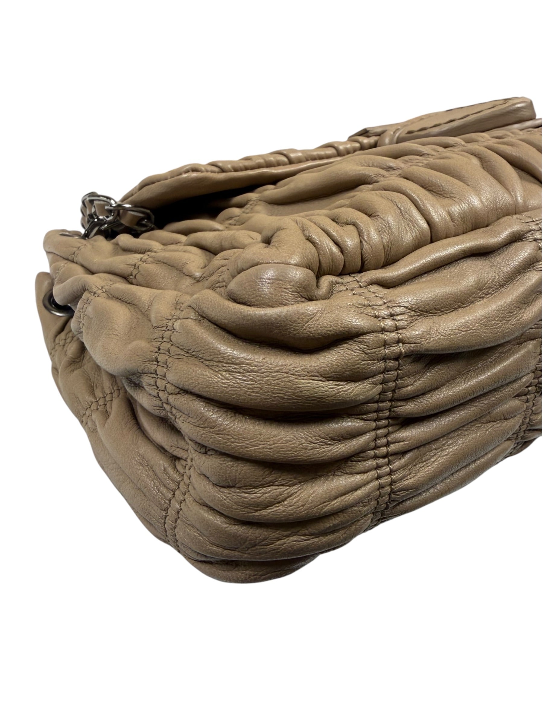 Prada Beige Nappa Leather Gaufre Chain Shoulder Bag