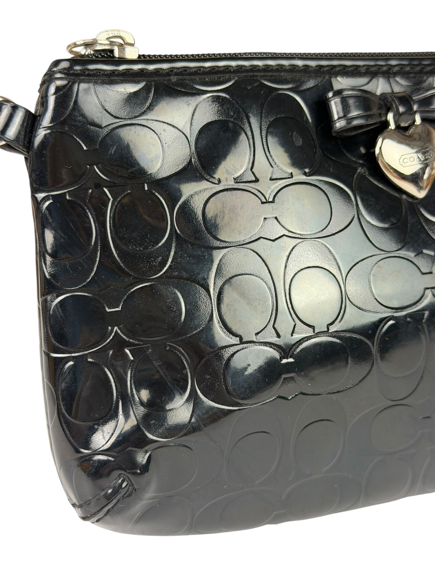Coach Black Patent Leather Heart & Bow Wristlet