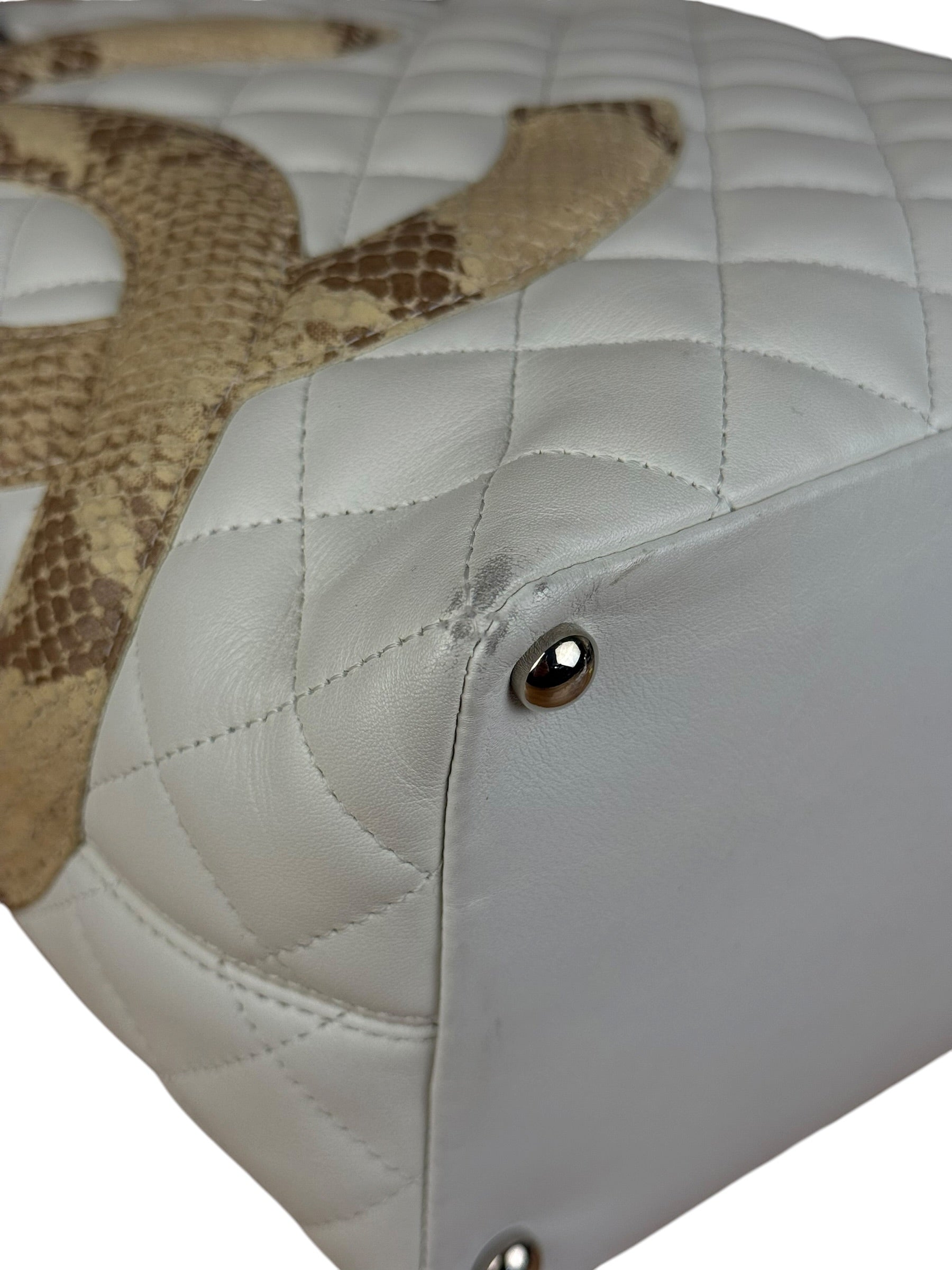 Chanel Vintage White Quilted CC Snake Cambon Ligne Tote 2004