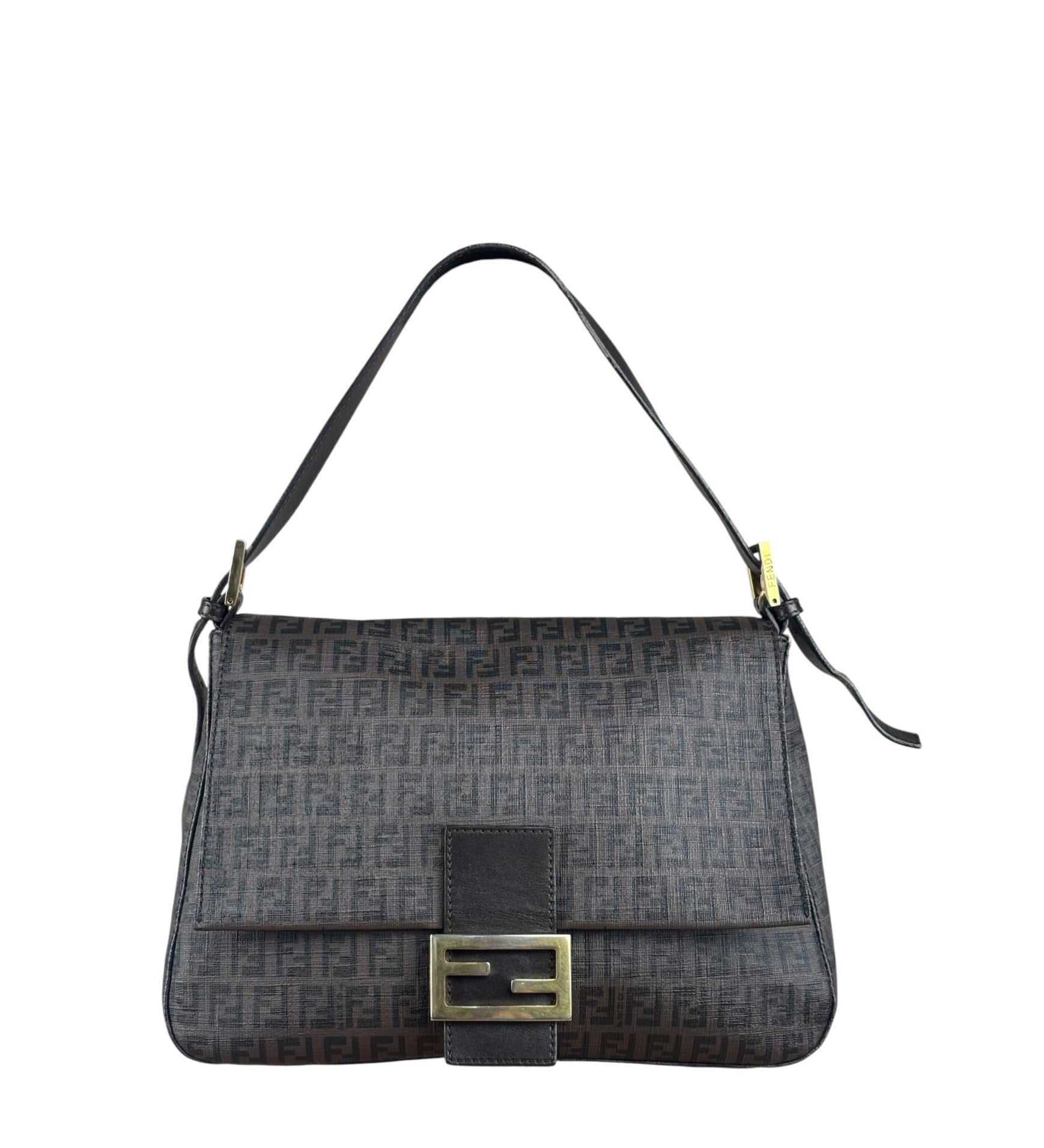 Fendi Brown Leather Zucca Mamma Baguette