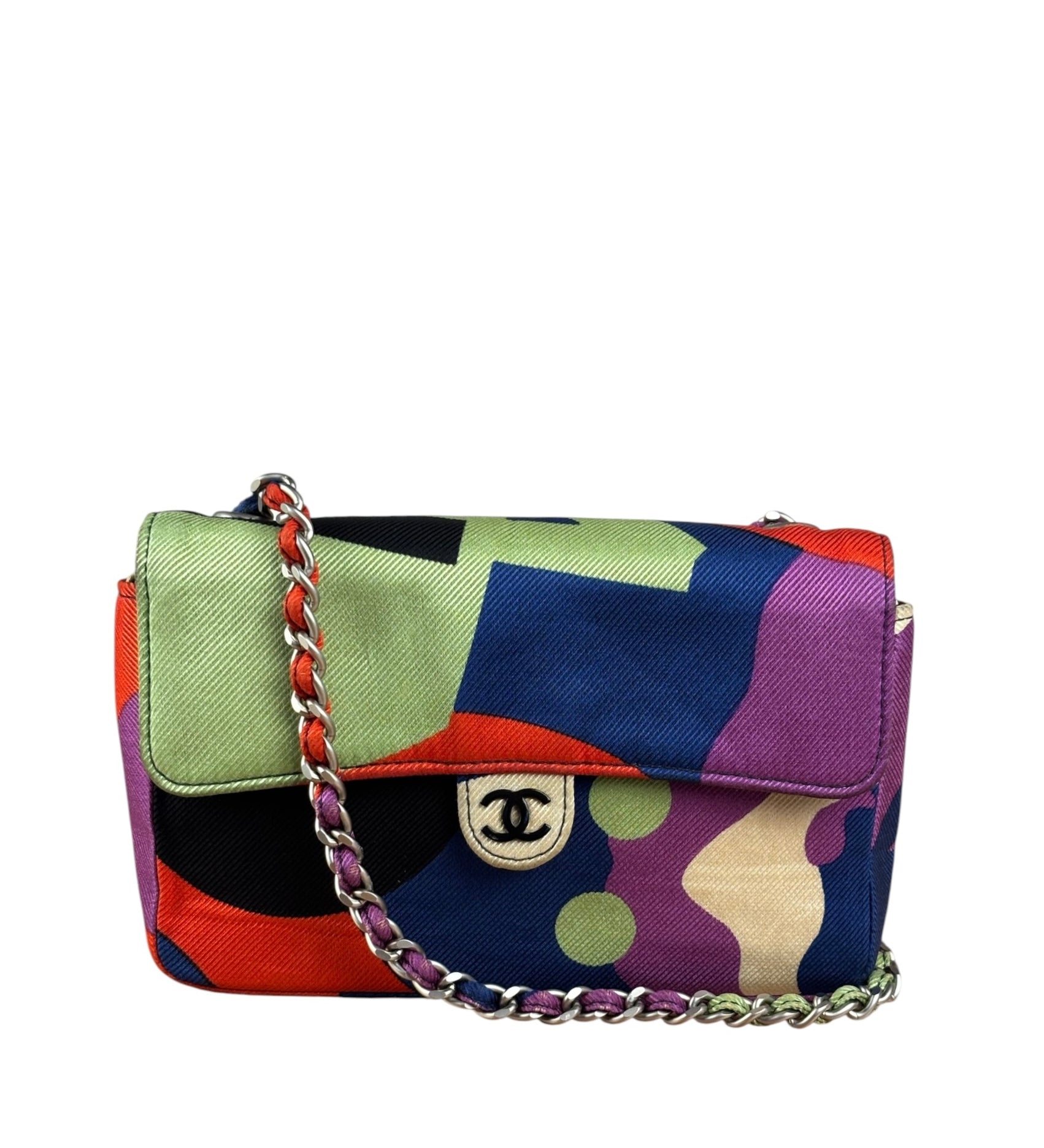 Chanel Vintage Multicolor Satin Canvas Mini Flap Bag 2000