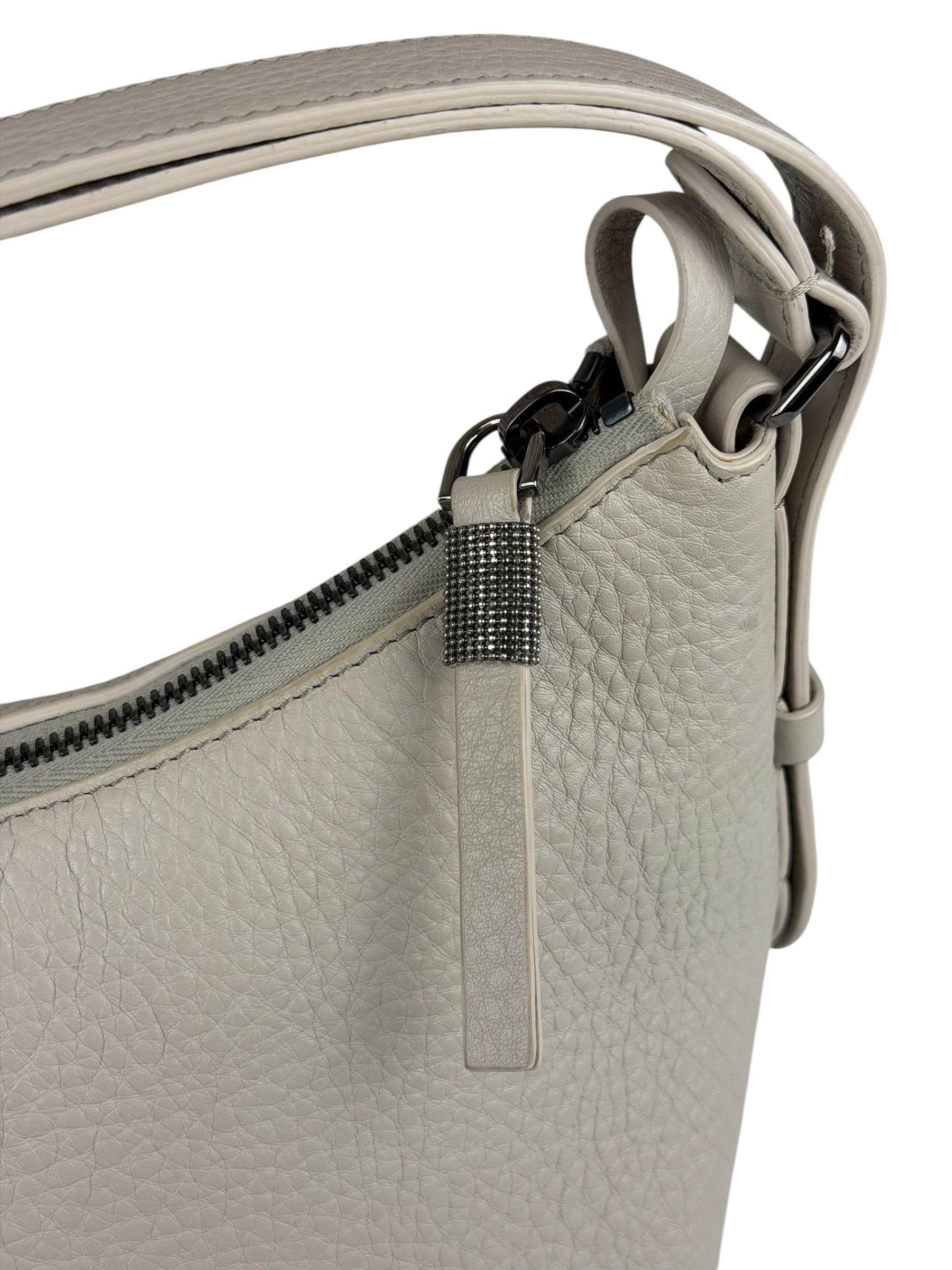 Brunello Cucinelli Ivory Grained Leather Shoulder Bag