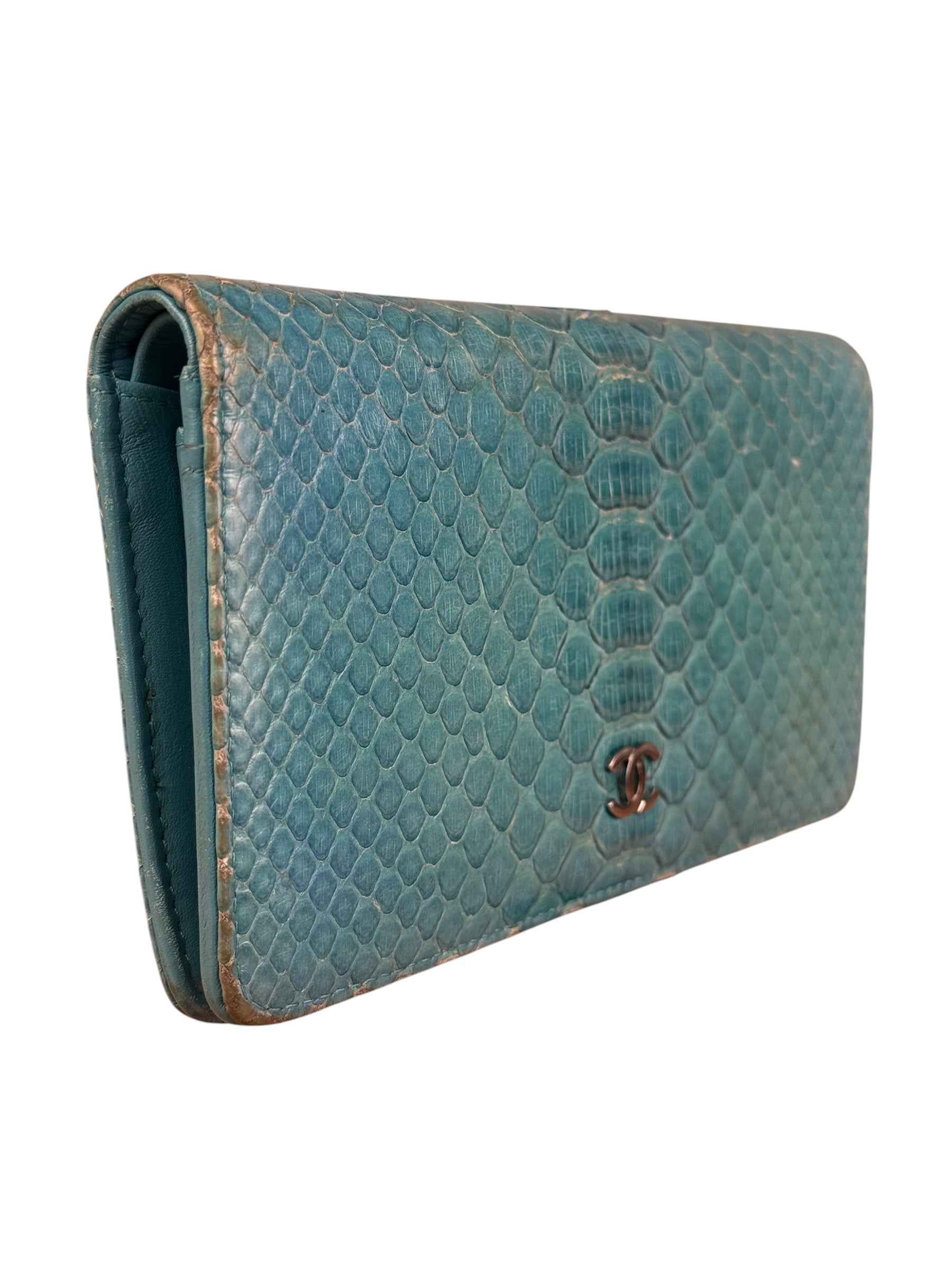 Chanel Turquoise Blue Python Long Wallet 2014