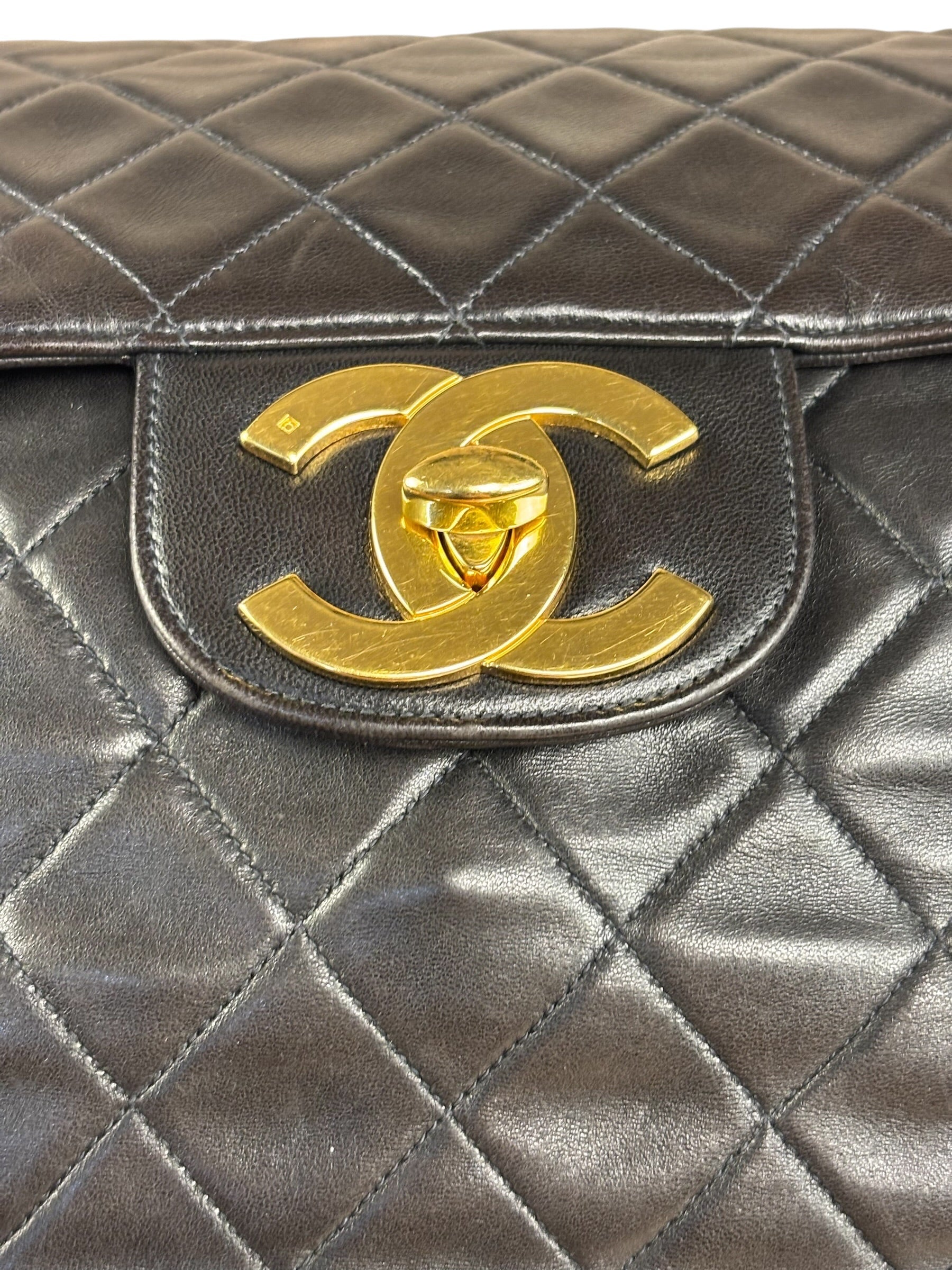 Chanel Vintage Brown Leather Jumbo Flap Bag
