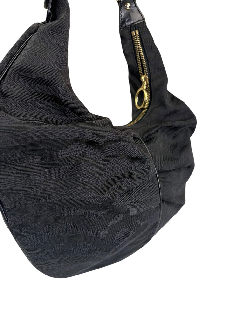 Fendi Black Leather Trim Zebra Print Oyster Hobo Bag