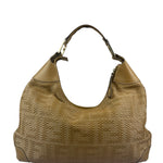 Fendi Beige Leather Trim Woven Hobo Bag