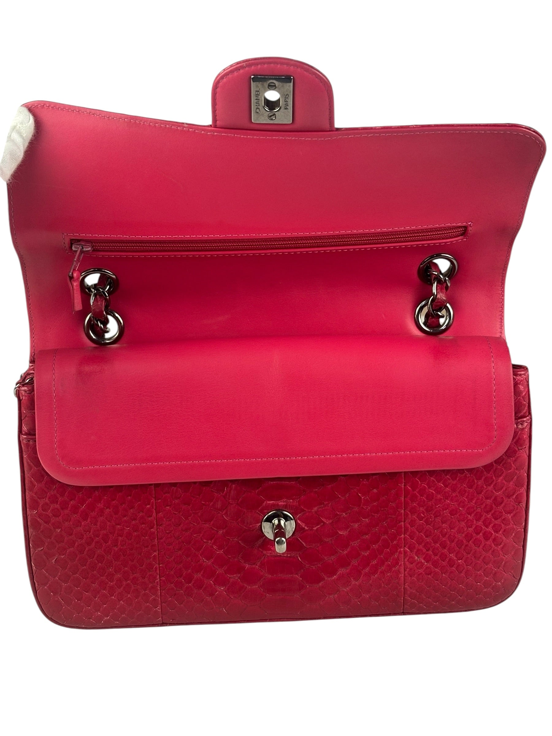 Chanel Classic Double Flap Python Bag Pink 2014