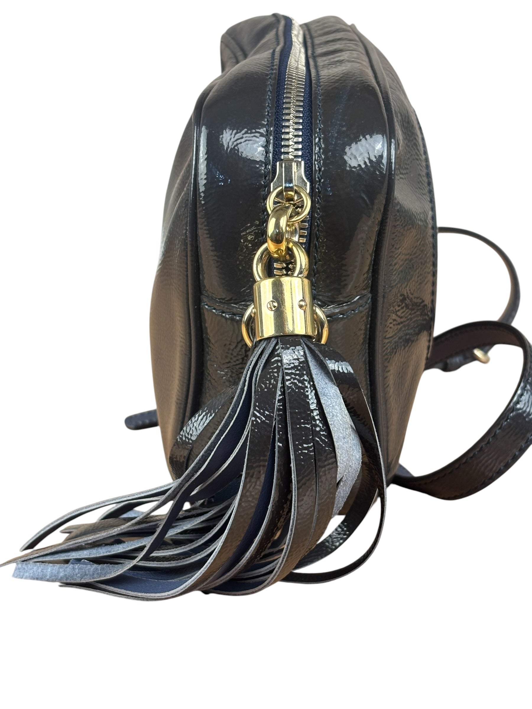 Gucci Glossy Grey Patent Leather Soho Disco Crossbody Bag