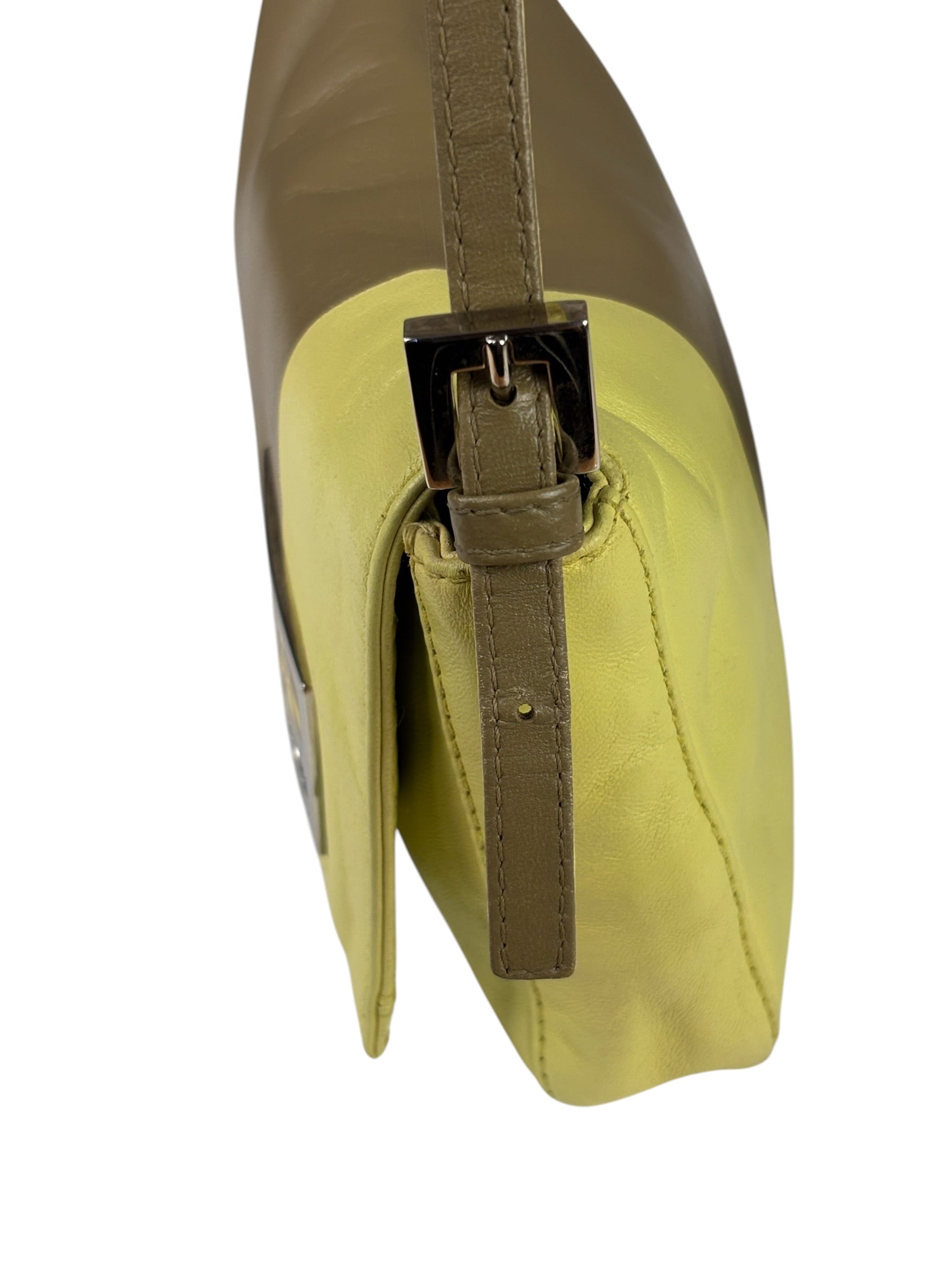 Fendi Camel Tan/Lime Yellow Leather Flap Pochette