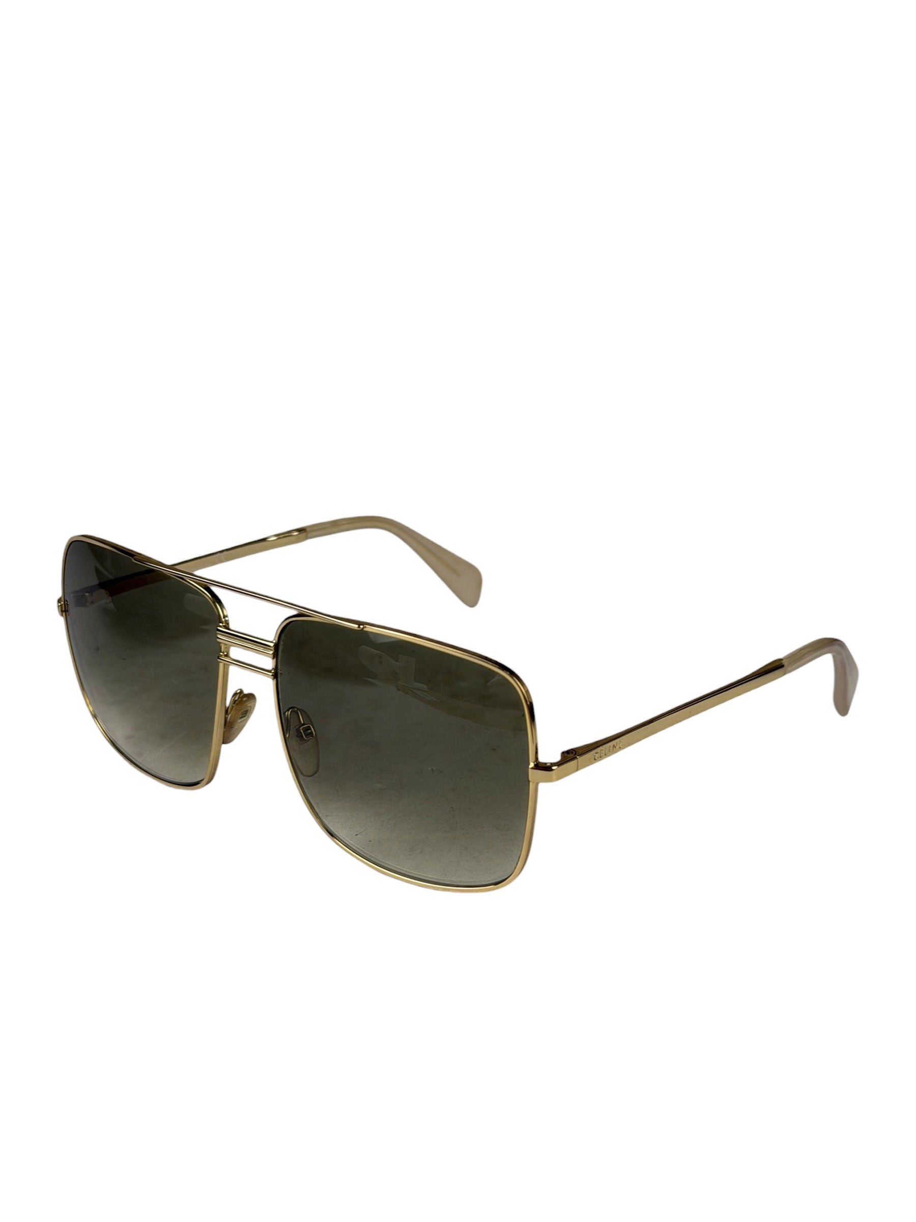 Celine Gold Tone Square Aviator Sunglasses CL41808/S