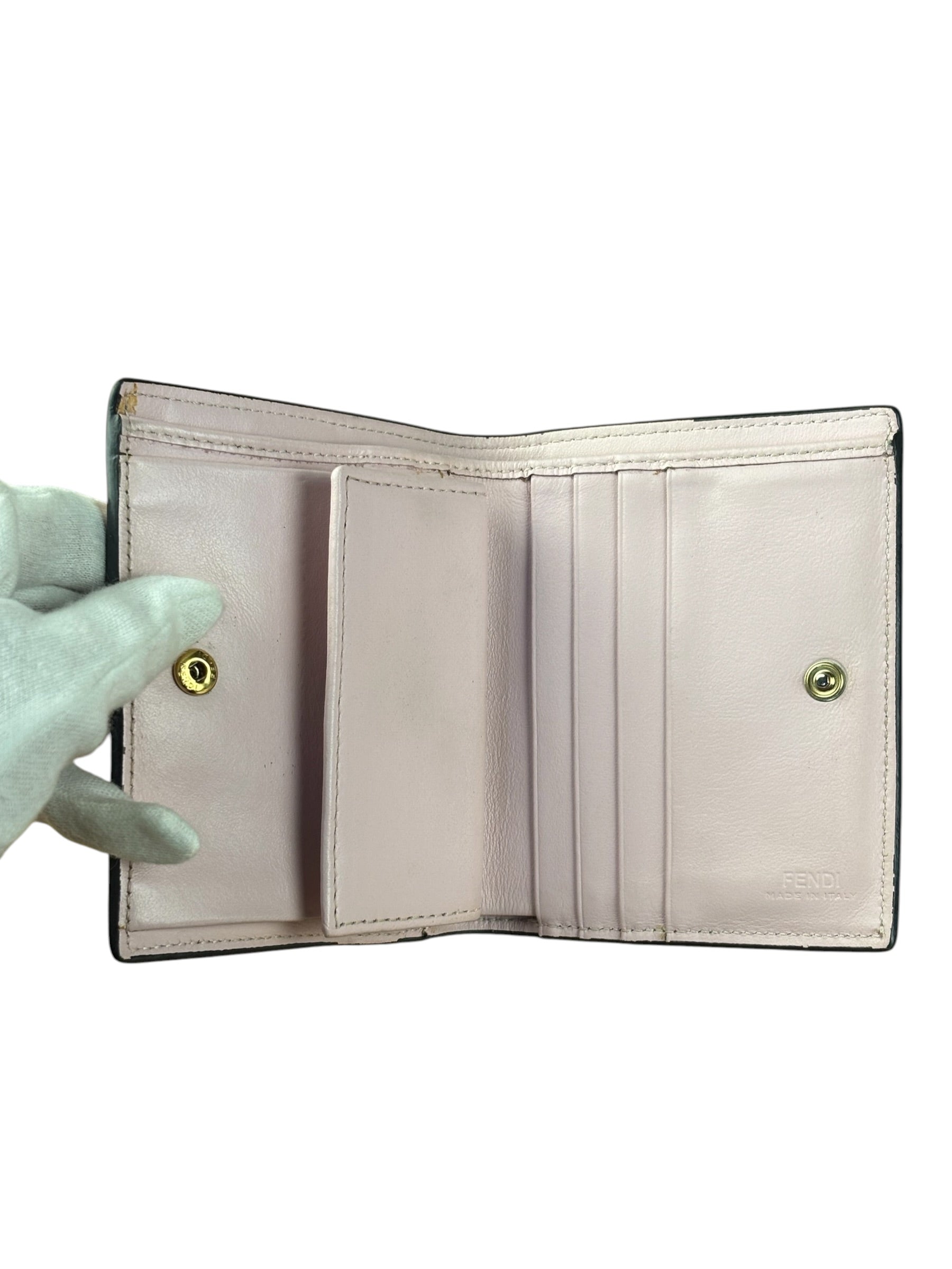Fendi Light Pink Leather F Logo Snap Wallet
