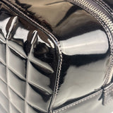 Chanel Black Leather Patent Chocolate Bar Bowler Hand Bag