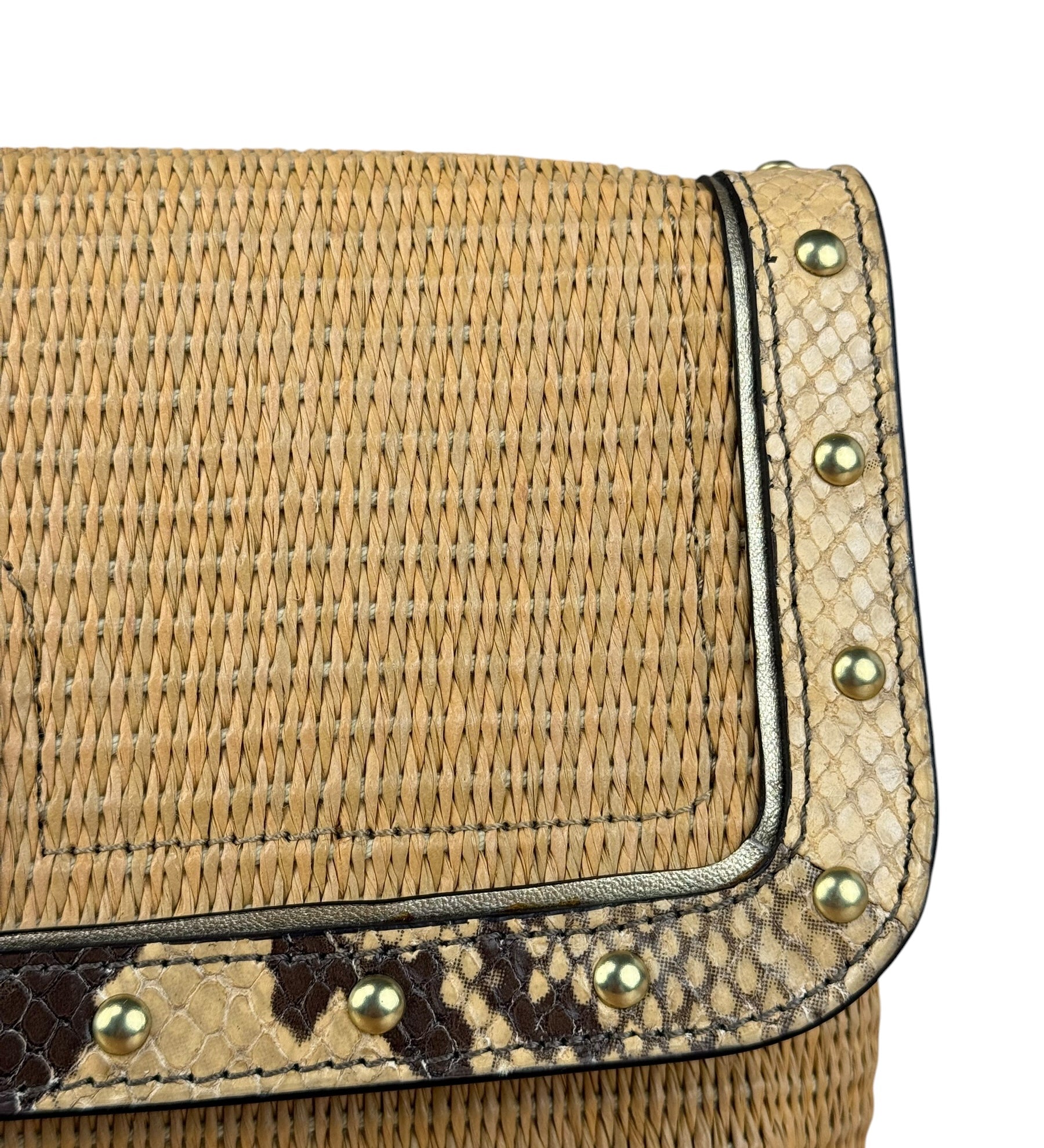 Coach Python-Trimmed Straw Natalie Wristlet